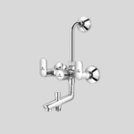 C121 Gold Wall Mixer 3in1 With Provision For Both Telephonic Shower & Overhead Shower Brass with Chrome Finish