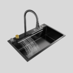 Waterfall Multifunction All in One Kitchen Sink - 30x18 Nano Black Stainless Steel Handmade Sink - Image 3